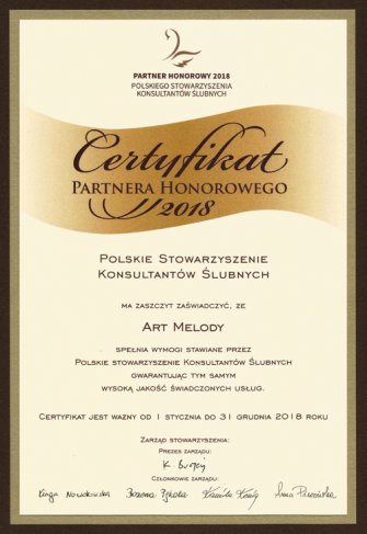 Certyfikat Partnera Honorowego 2018 Toruń