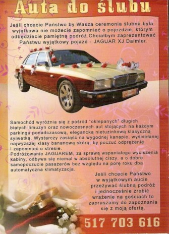 AUTO DO SLUBU - JAGUAR KLASYK - DO 200km OD RADOMIA - 400zł Radom