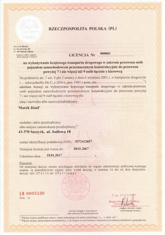 Licencja na przewóz Szczyrk