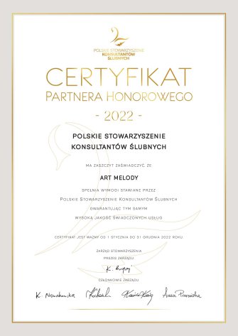 Certyfikat Partnera Honorowego 2022 Toruń